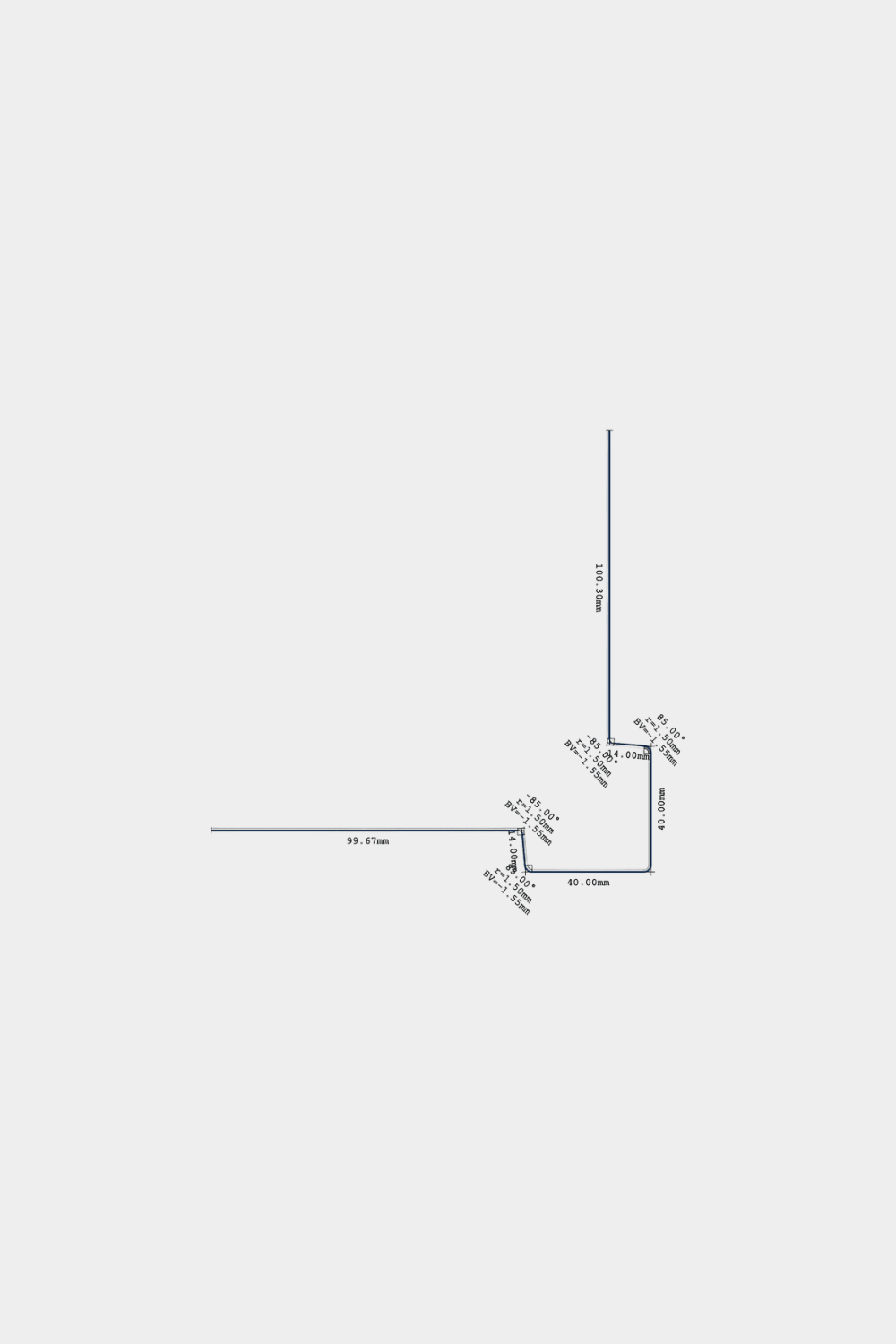 Schéma technique de l’angle extérieur WoodUpp Aluwood 240 cm, détaillant les angles et longueurs en mm pour les angles de panneaux de façade extérieurs avec profilé d’angle extérieur en aluminium.