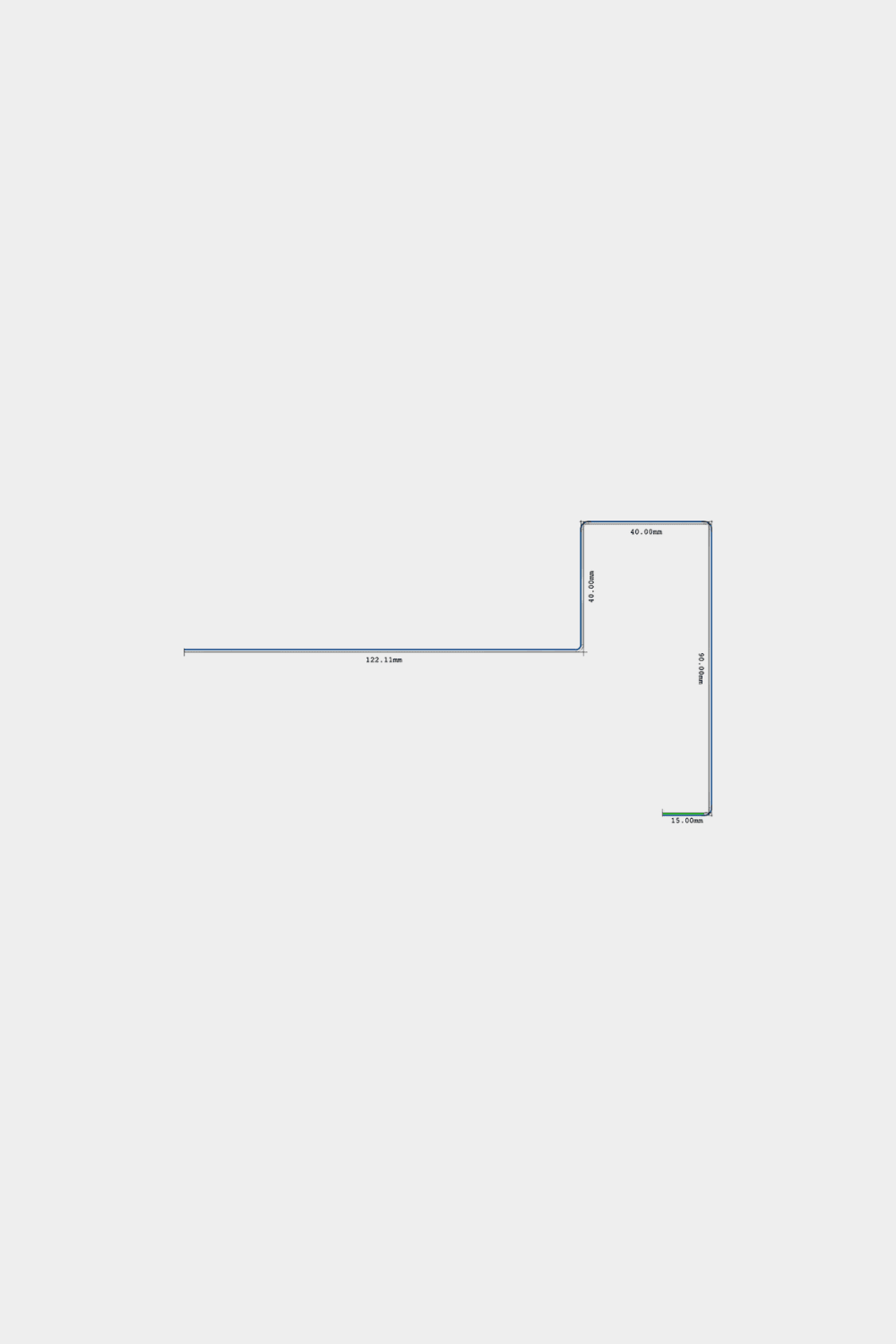 Dessin au trait en forme de L montrant les dimensions pour l’installation d’un coin de finition de panneau de façade WoodUpp Aluwood de 240 cm avec un profilé en aluminium thermolaqué.