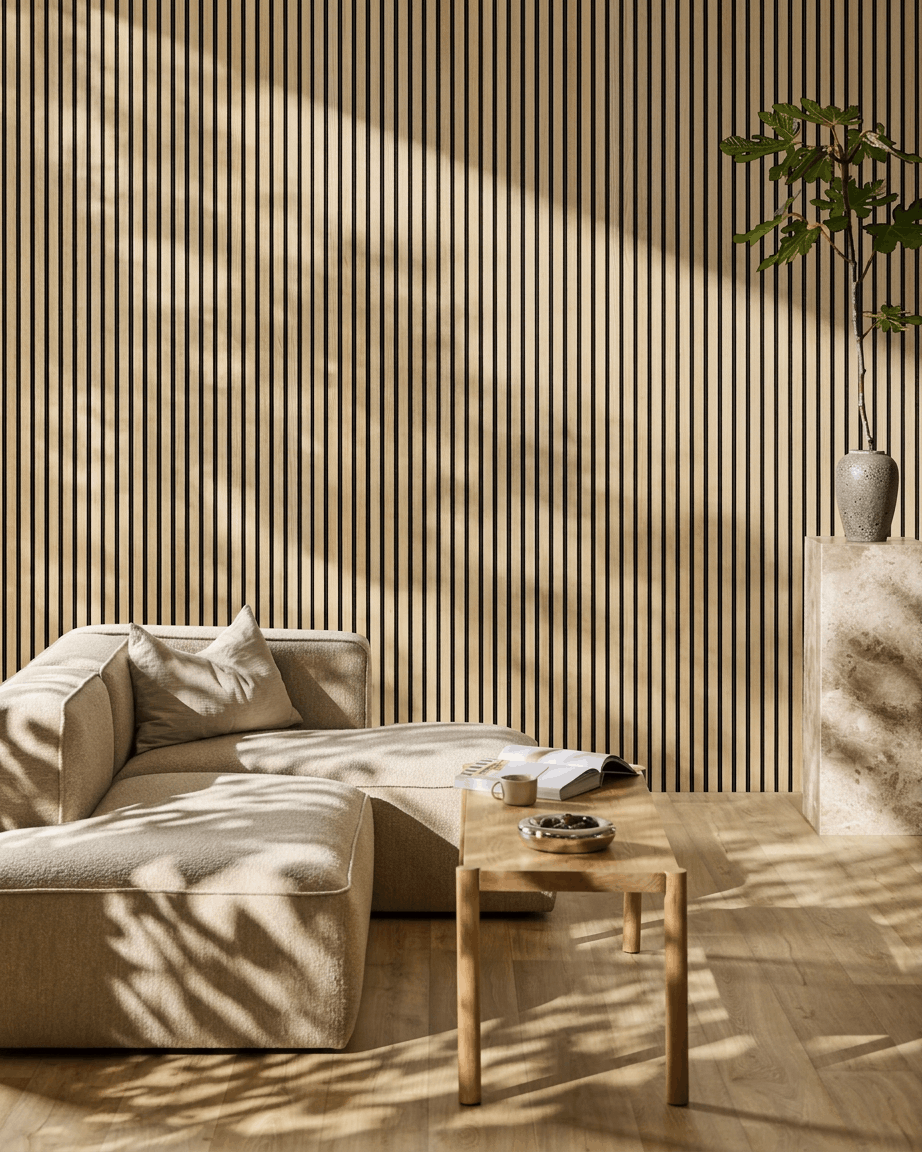 Akupanel | Panneau acoustique / Natural Wood Chêne classique, Black feutre, Black MDF, 240 x 60 cm 